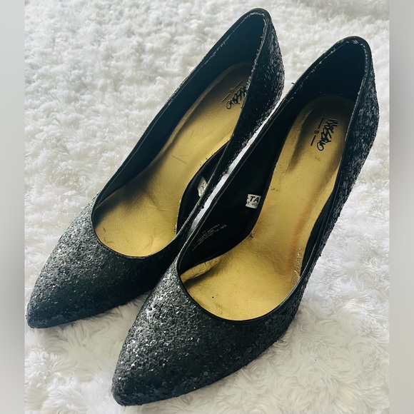 WOMEN’S MOSSIMO SPARKLE GLITTER BLACK STILETTOS HEELS - Picture 1 of 14